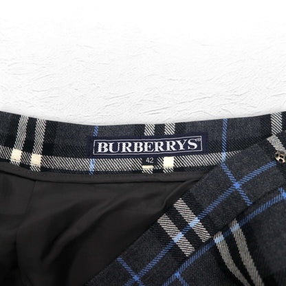 BURBERRYS ノバチェック ラップ プリーツ スカート L グレー ウール FXA14-068 日本製