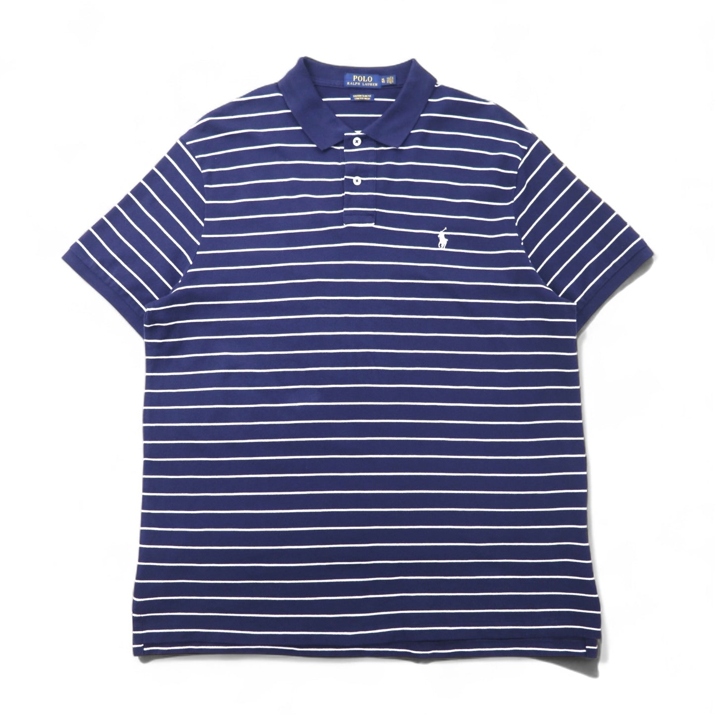 POLO RALPH LAUREN Custom Slim Fit Stretch Mesh Polo Shirt, Size XL, Navy, Striped Cotton, Pique, Small Pony Embroidery