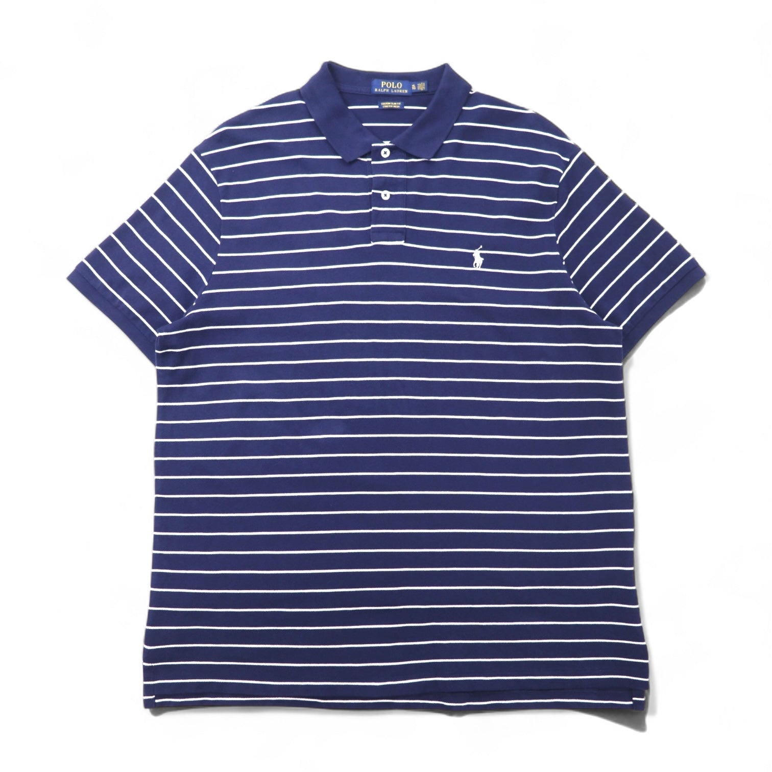 POLO RALPH LAUREN Custom Slim Fit Stretch Mesh Polo Shirt, Size XL, Navy, Striped Cotton, Pique, Small Pony Embroidery
