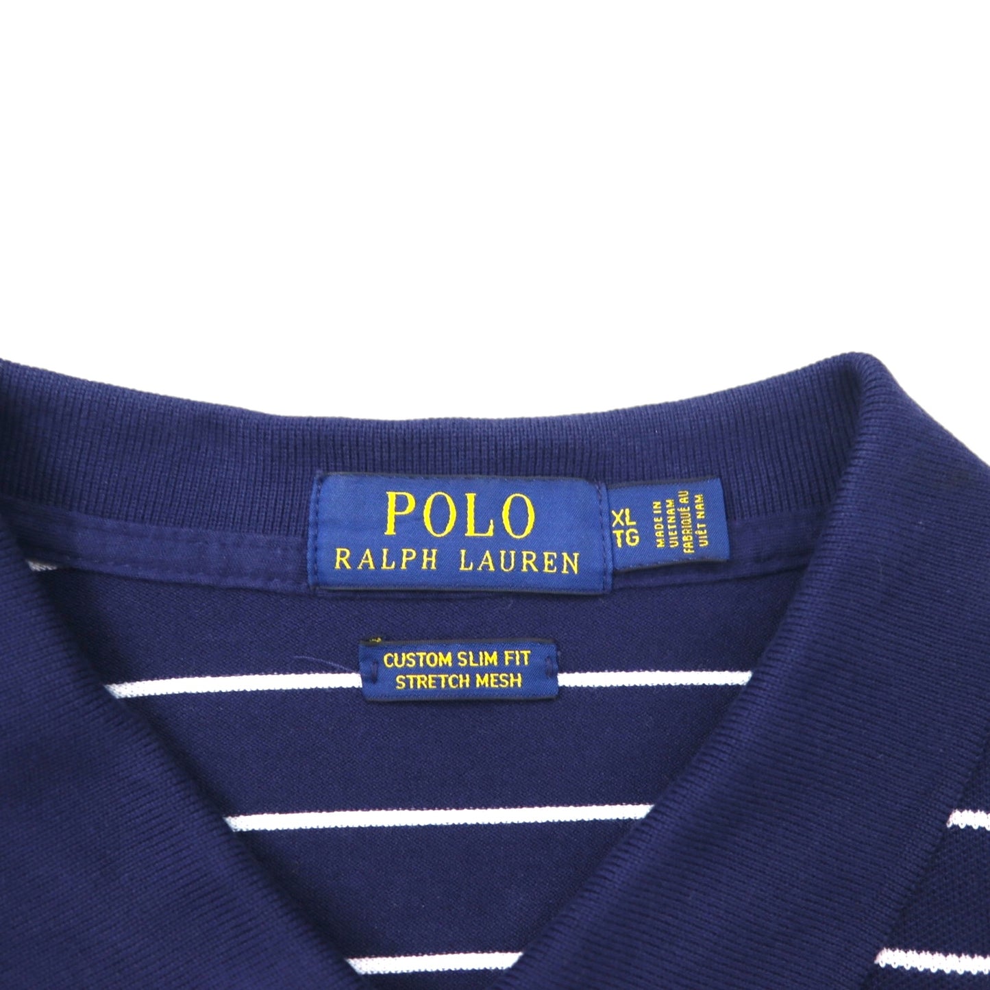 POLO RALPH LAUREN Custom Slim Fit Stretch Mesh Polo Shirt, Size XL, Navy, Striped Cotton, Pique, Small Pony Embroidery