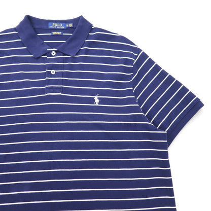 POLO RALPH LAUREN Custom Slim Fit Stretch Mesh Polo Shirt, Size XL, Navy, Striped Cotton, Pique, Small Pony Embroidery