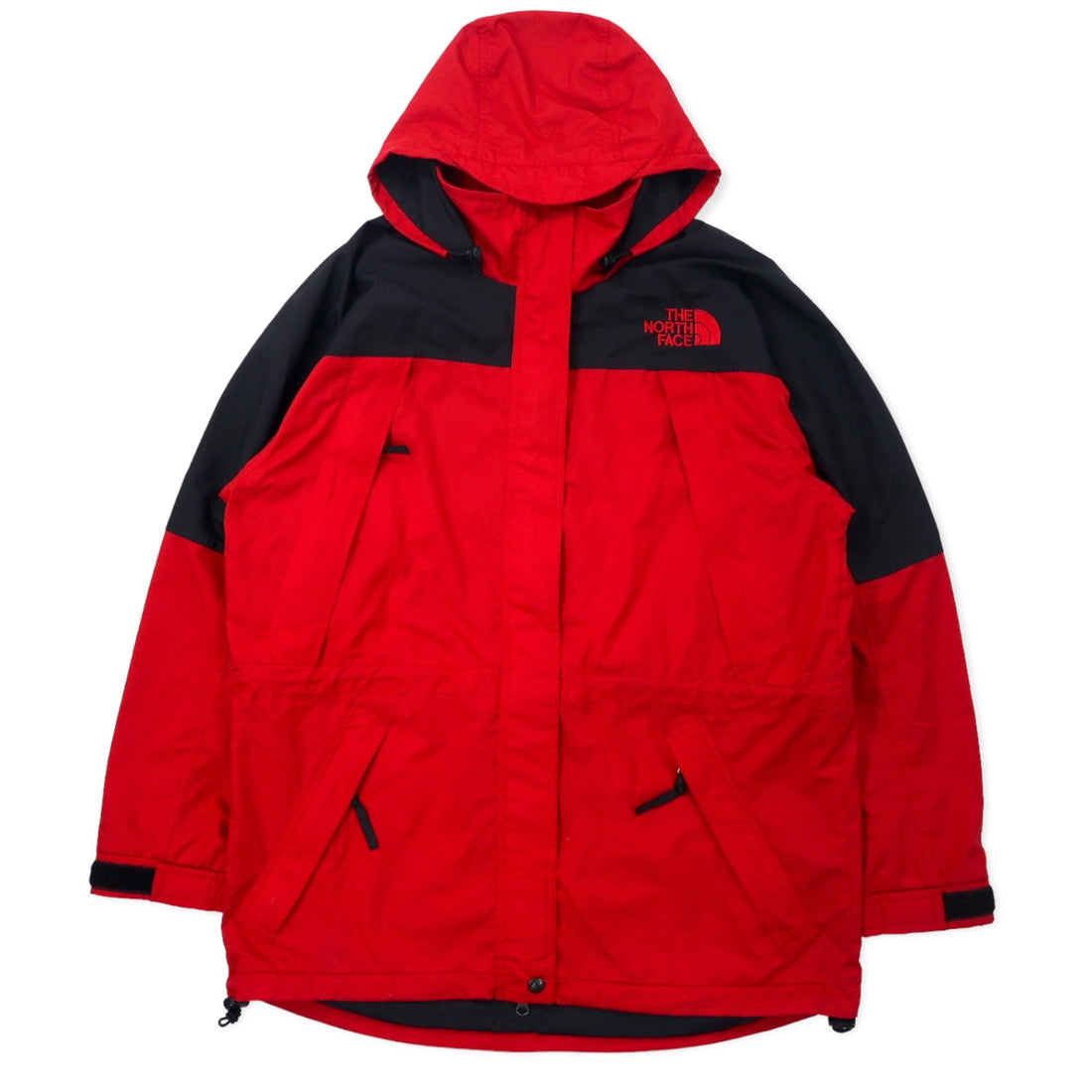 日本然リトテ-古着オンライン-THE NORTH FACE 90年代 マウンテンパーカー L レッド ブラック ポリエステル メッシュライナー ドローコード ダブルジップ-THE NORTH FACE 90's Mountain Hoodie L Red Black Polyester Mesh Liner Drawcord Double Zip