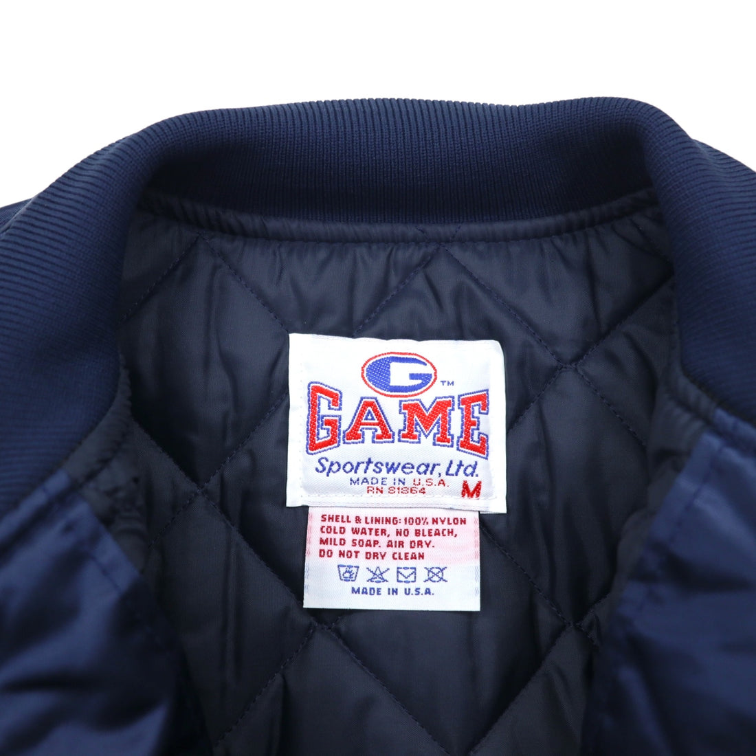 Vintage 90s Made in USA Varsity Jacket GAME Sportswear Varsity Jacket M Navy Quilted Liner US Company Embroidery