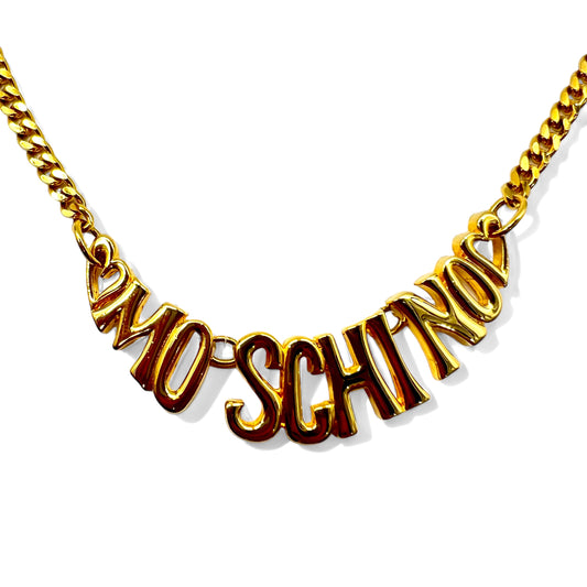 日本然リトテ-古着オンライン-MOSCHINO ロゴモチーフ 喜平 チェーン ネックレス チョーカー ゴールド-MOSCHINO Logo Motif Kihei Chain Necklace Choker Gold