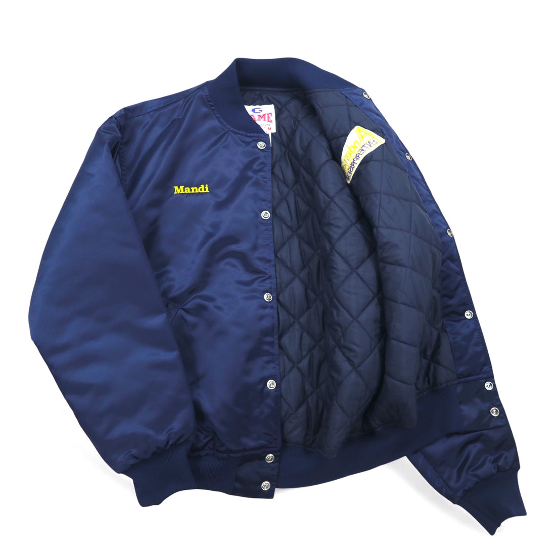 Vintage 90s Made in USA Varsity Jacket GAME Sportswear Varsity Jacket M Navy Quilted Liner US Company Embroidery