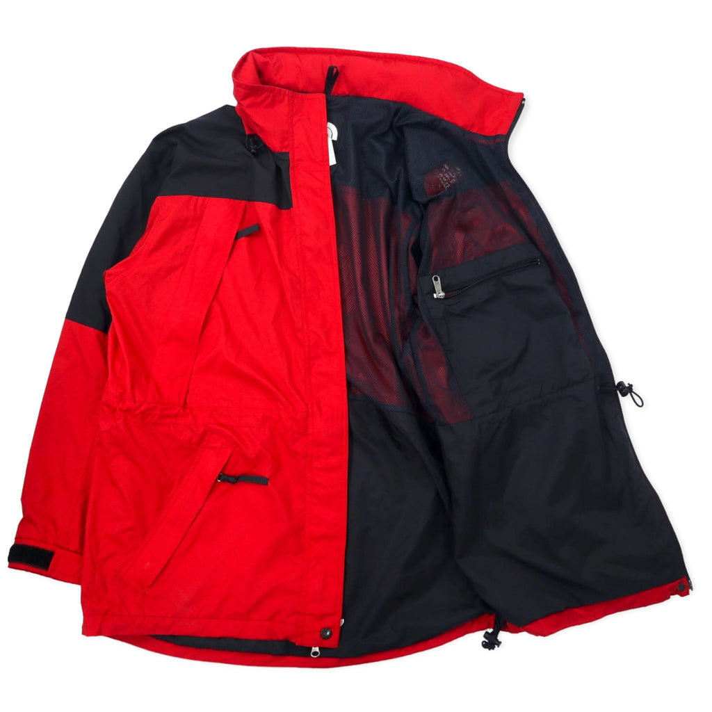 THE NORTH FACE 90s Mountain Parka L Red Black Polyester Mesh Liner Drawstring Double Zip