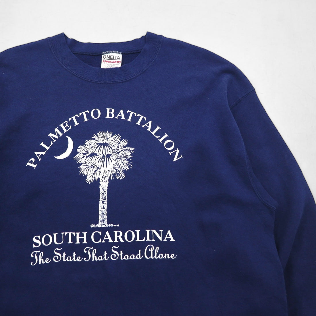 ONEITA 90s USA Vintage Sweatshirt, XL, Navy, POWER-SWEATS PALMETTO BATTALION, Made in the USA