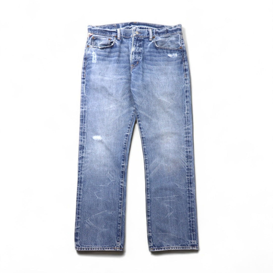 DENIM &amp; SUPPLY RALPH LAUREN Distressed Straight Denim Pants, Size L, Indigo and Blue