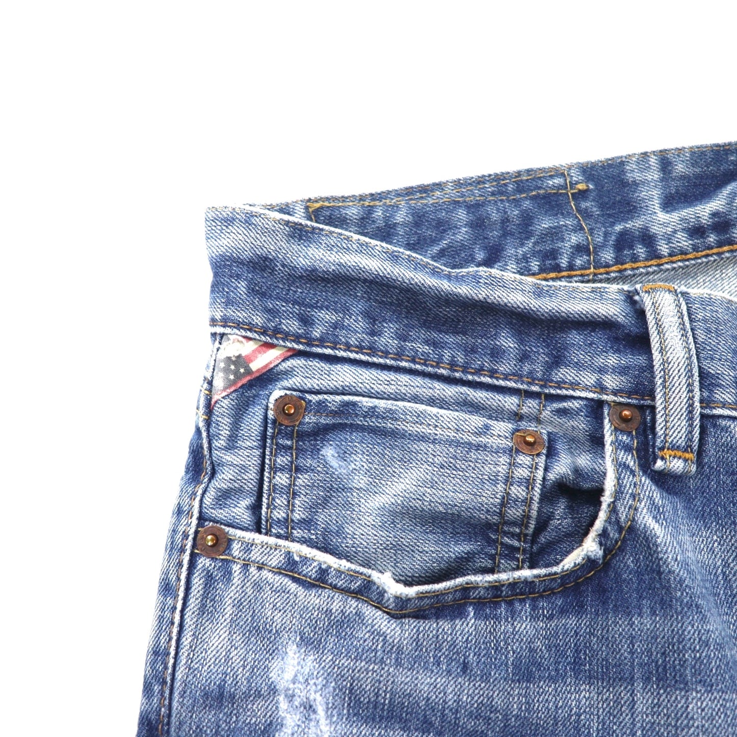 DENIM & SUPPLY RALPH LAUREN ダメージ加工 ストレート デニムパンツ L インディゴ ブルー