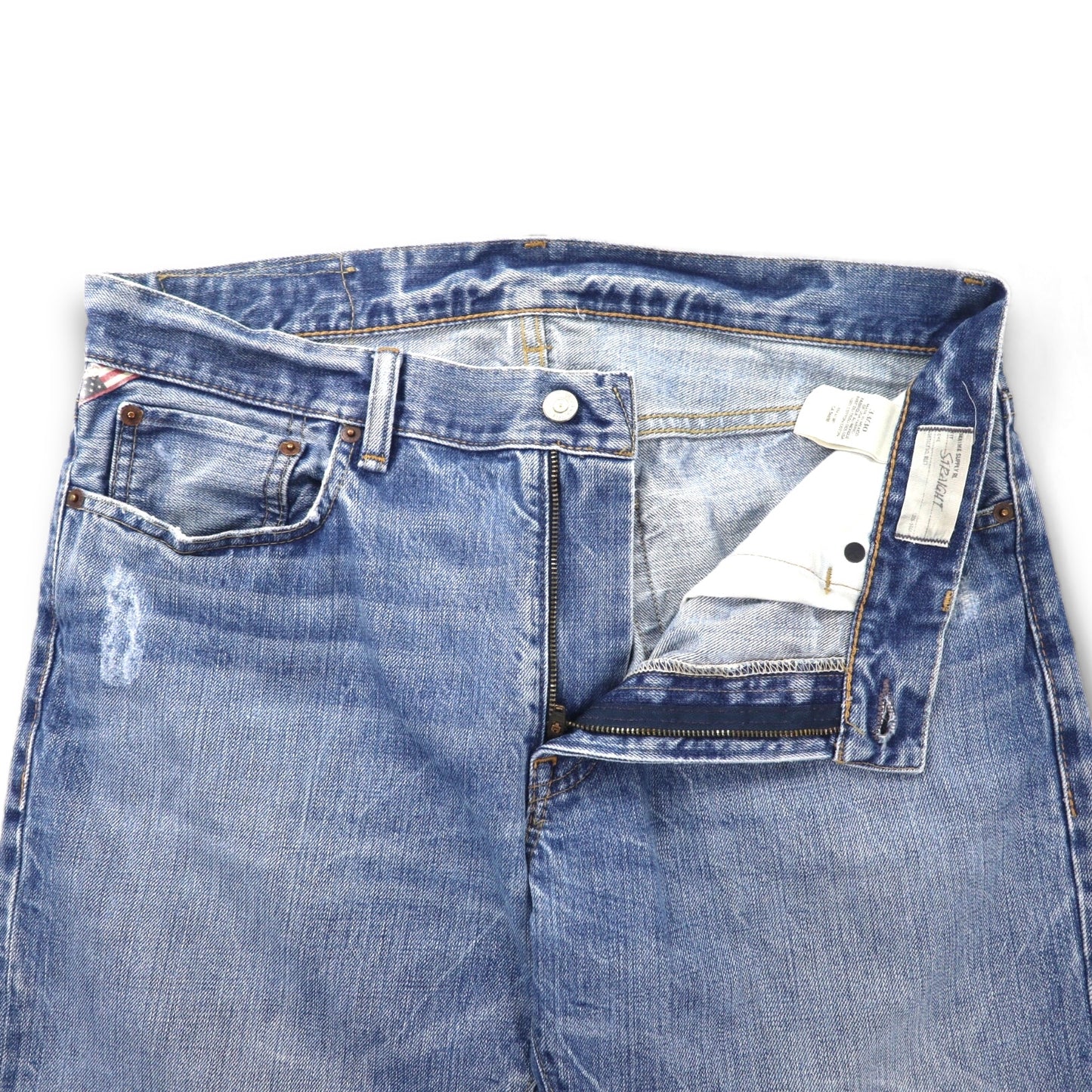 DENIM & SUPPLY RALPH LAUREN ダメージ加工 ストレート デニムパンツ L インディゴ ブルー