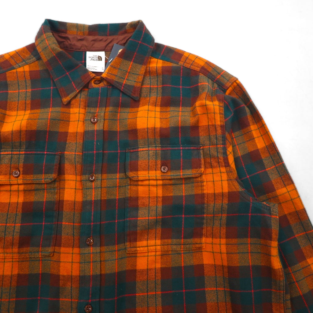 The North Face Arroyo Flannel Shirt, Size XL, Orange Check, Double Pocket, NF0A4QPJ, Unused, US Standard