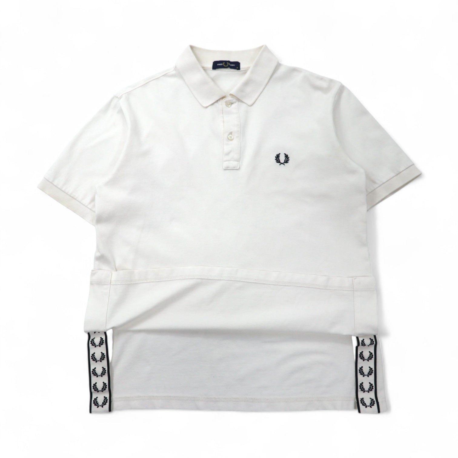 FREDPERRY Side Taped Pique Polo Shirt, Size M, White, Cotton, Pique, F1860, Made in Japan