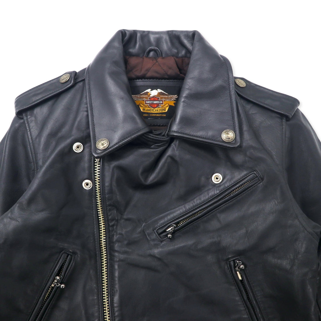 HARLEY DAVIDSON ダブル ライダースジャケット レザージャケット S ブラック 牛革 キルティングライナー