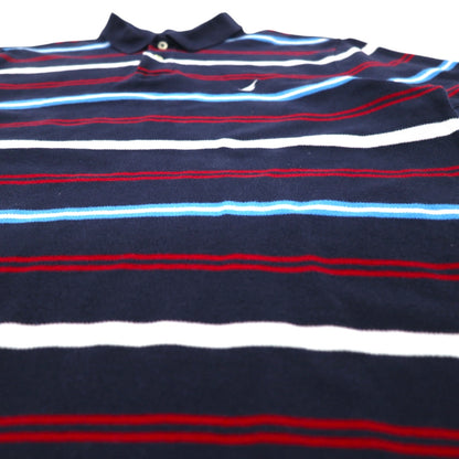 NAUTICA ボーダー ポロシャツ L ネイビー コットン 鹿の子 ワンポイントロゴ刺繍