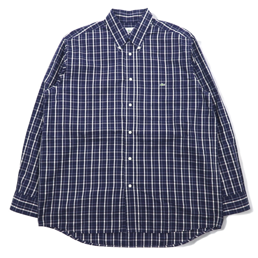 LACOSTE ボタンダウンシャツ L ネイビー チェック コットン DEVANLAY社製 F5182