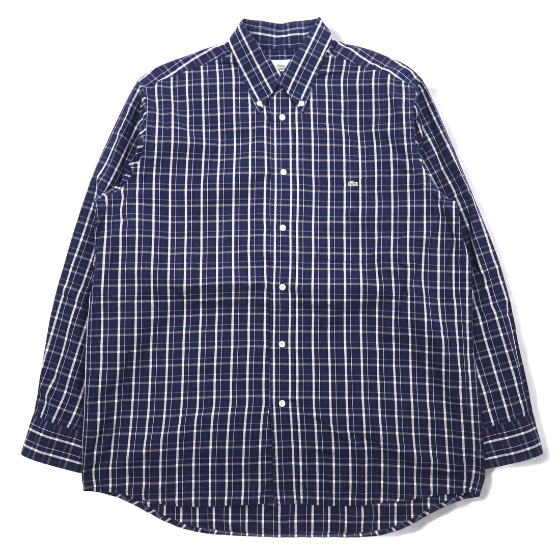 LACOSTE button-down Shirts L Navy Checked Cotton DEVANLAY Made F5182
