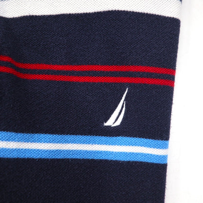NAUTICA ボーダー ポロシャツ L ネイビー コットン 鹿の子 ワンポイントロゴ刺繍