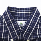 LACOSTE ボタンダウンシャツ L ネイビー チェック コットン DEVANLAY社製 F5182