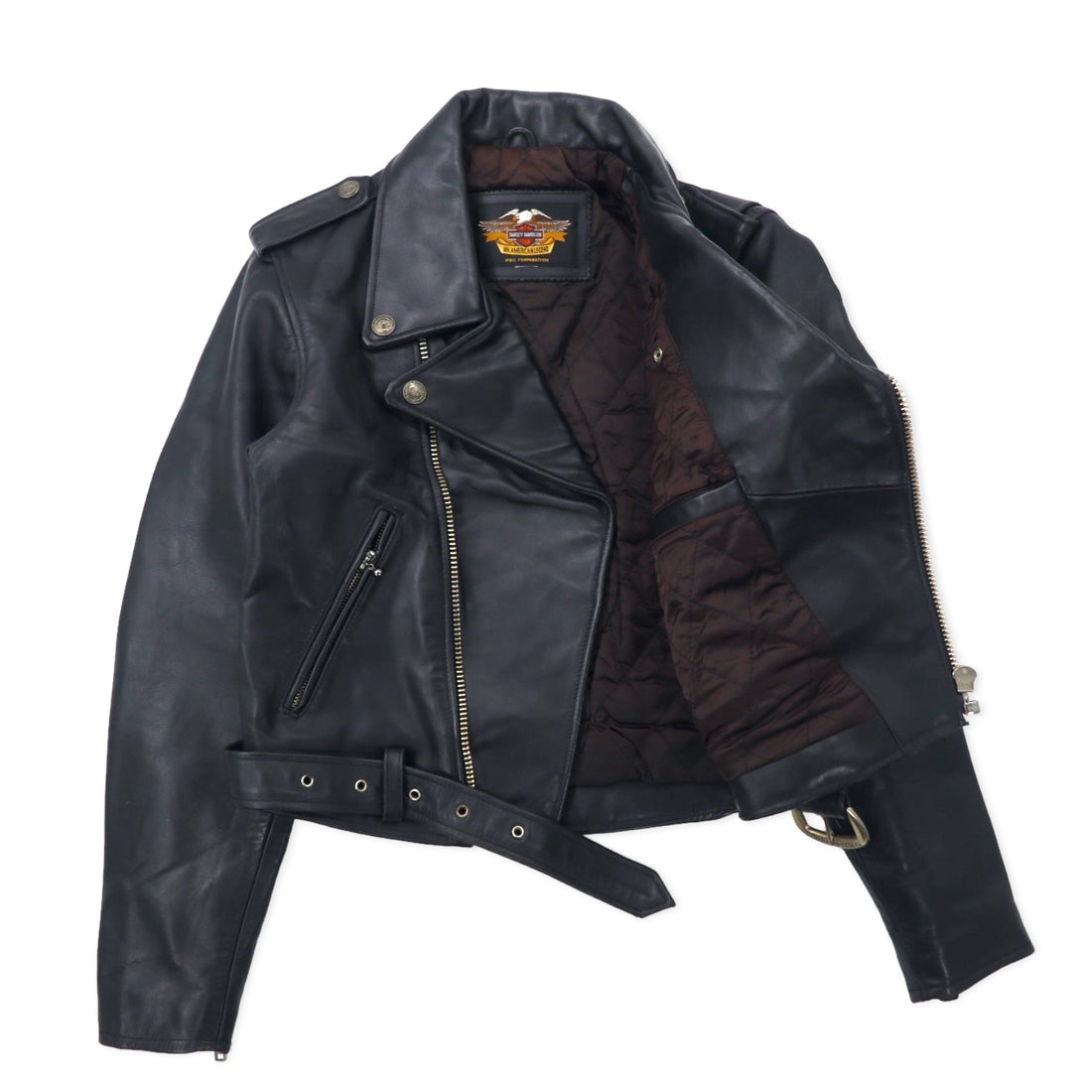 HARLEY DAVIDSON ダブル ライダースジャケット レザージャケット S ブラック 牛革 キルティングライナー