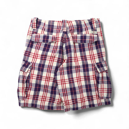 POLO JEANS COMPANY. RALPH LAUREN 90年代 ショート カーゴパンツ ハーフパンツ L レッド ホワイト ネイビー チェック コットン