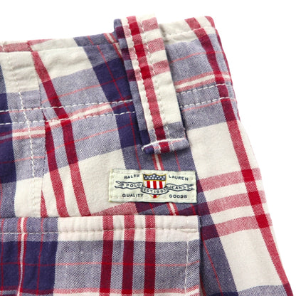 POLO JEANS COMPANY. RALPH LAUREN 90年代 ショート カーゴパンツ ハーフパンツ L レッド ホワイト ネイビー チェック コットン
