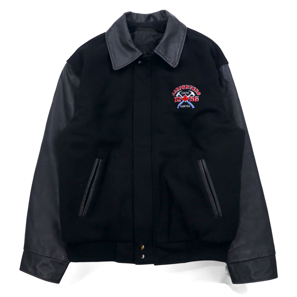 NORTH END Leather Switching Stadium Jacket M Black Wool Quilted Liner Embroidery