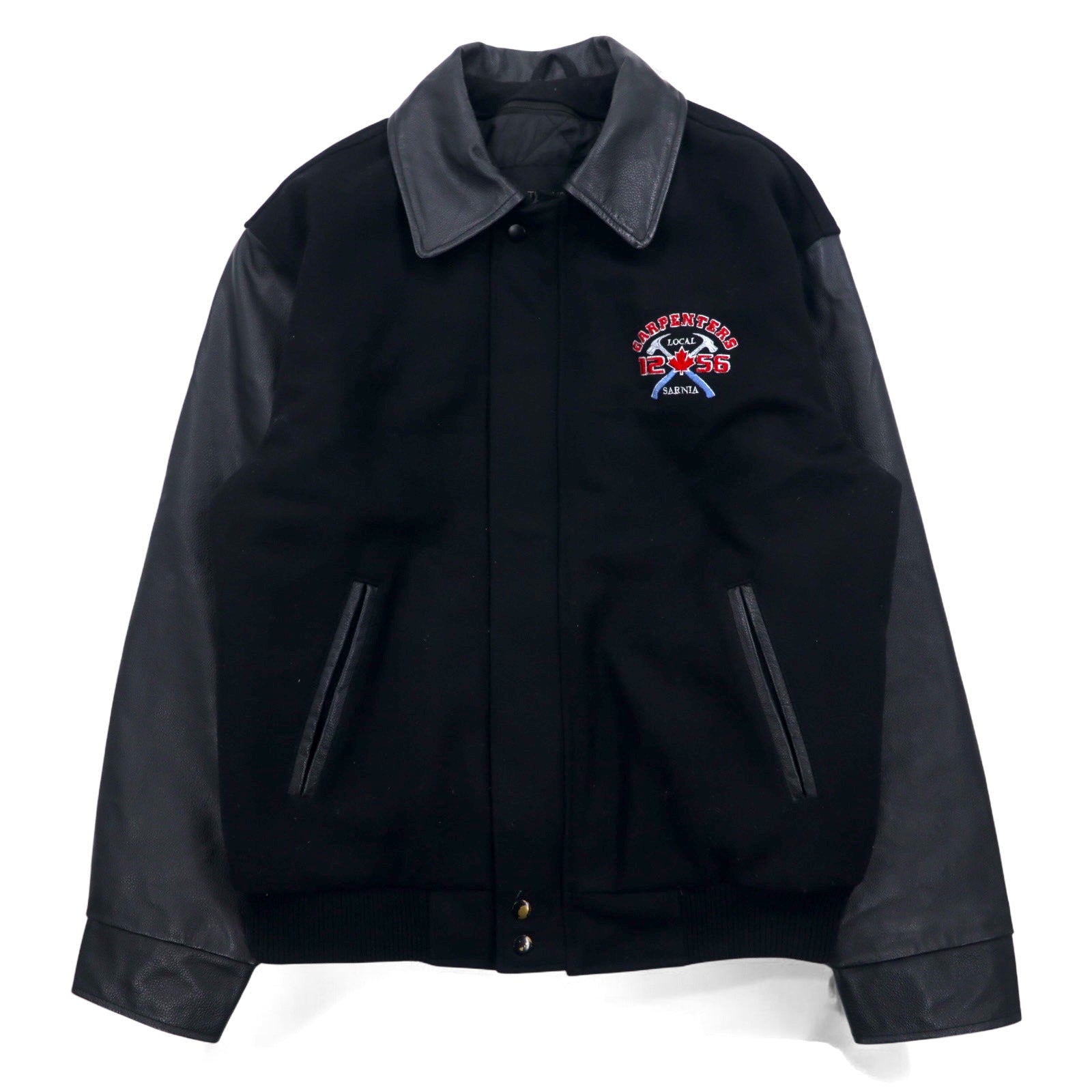 NORTH END Leather Switching Stadium Jacket M Black Wool Quilted Liner Embroidery