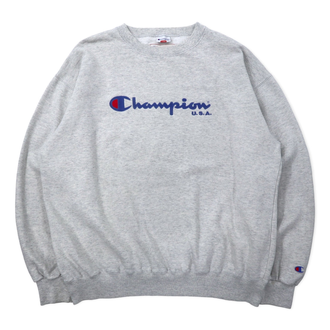 日本然リトテ-古着オンライン-Champion イタリア製 80年代 スクリプトロゴ 刺繍 スウェット XL グレー コットン-Champion Italy Made 80's Script Logo Embroidery Sweatshirt XL Gray Cotton