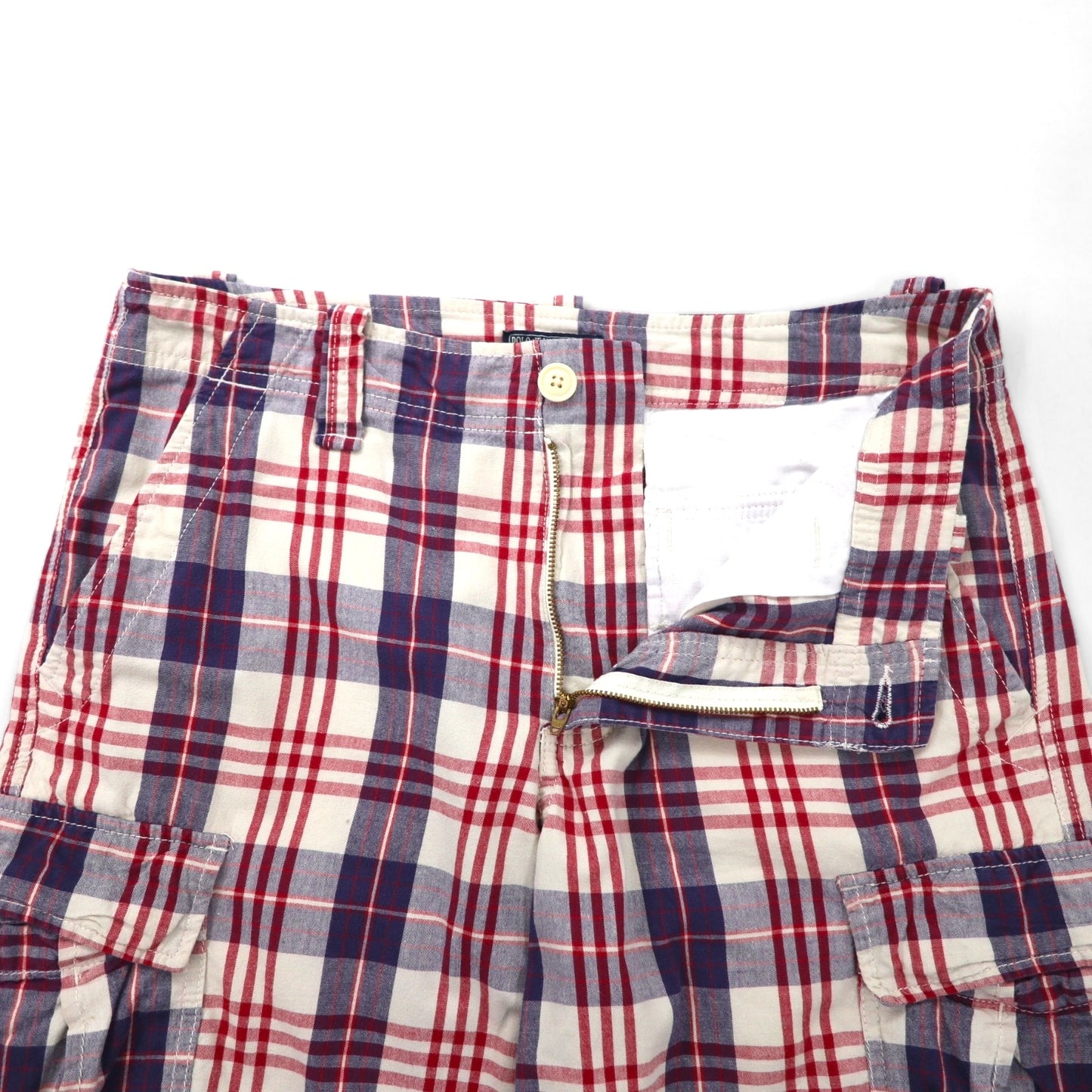 POLO JEANS COMPANY. RALPH LAUREN 90年代 ショート カーゴパンツ ハーフパンツ L レッド ホワイト ネイビー チェック コットン