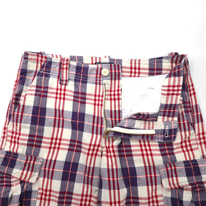 POLO JEANS COMPANY. RALPH LAUREN 90年代 ショート カーゴパンツ ハーフパンツ L レッド ホワイト ネイビー チェック コットン