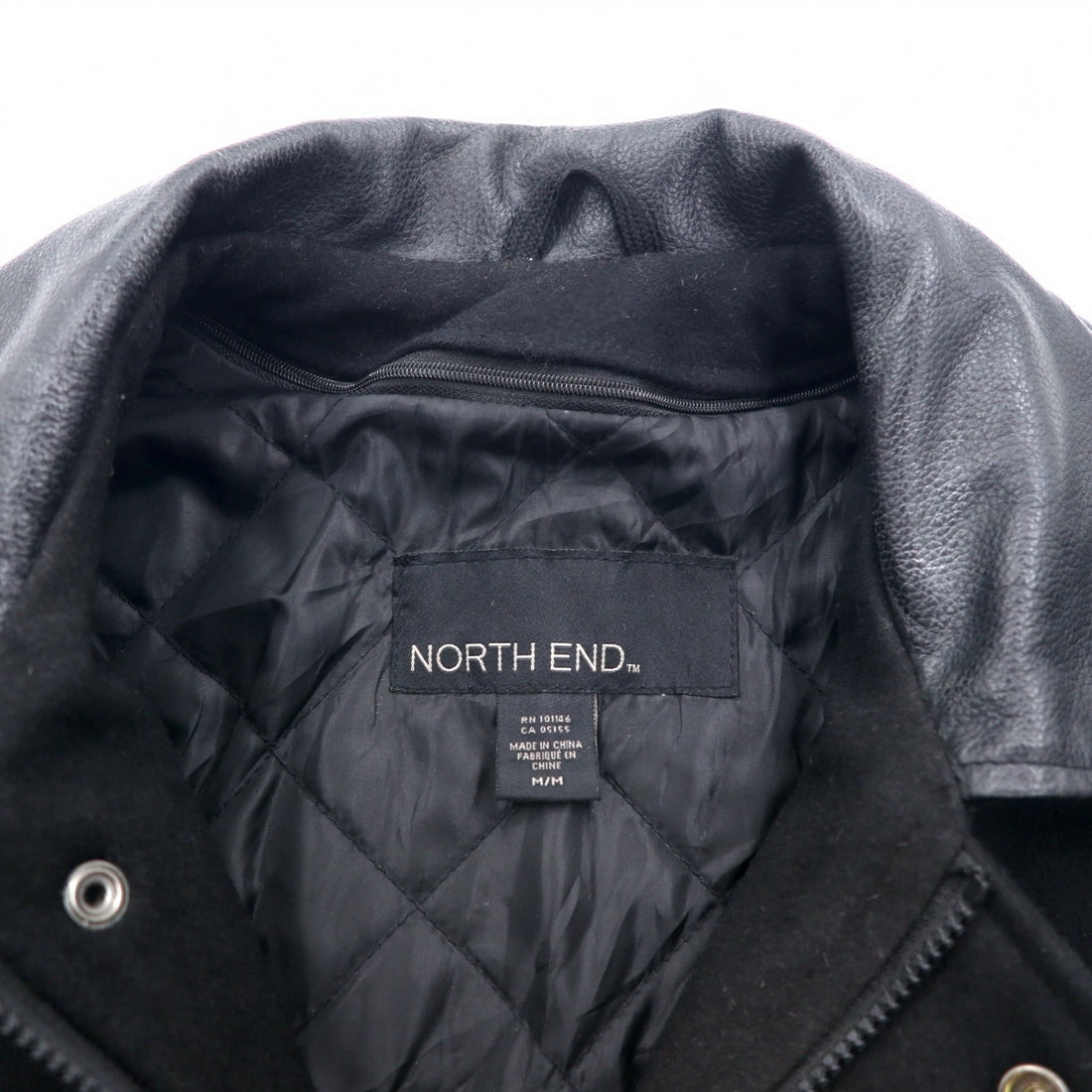 NORTH END Leather Switching Stadium Jacket M Black Wool Quilted Liner Embroidery