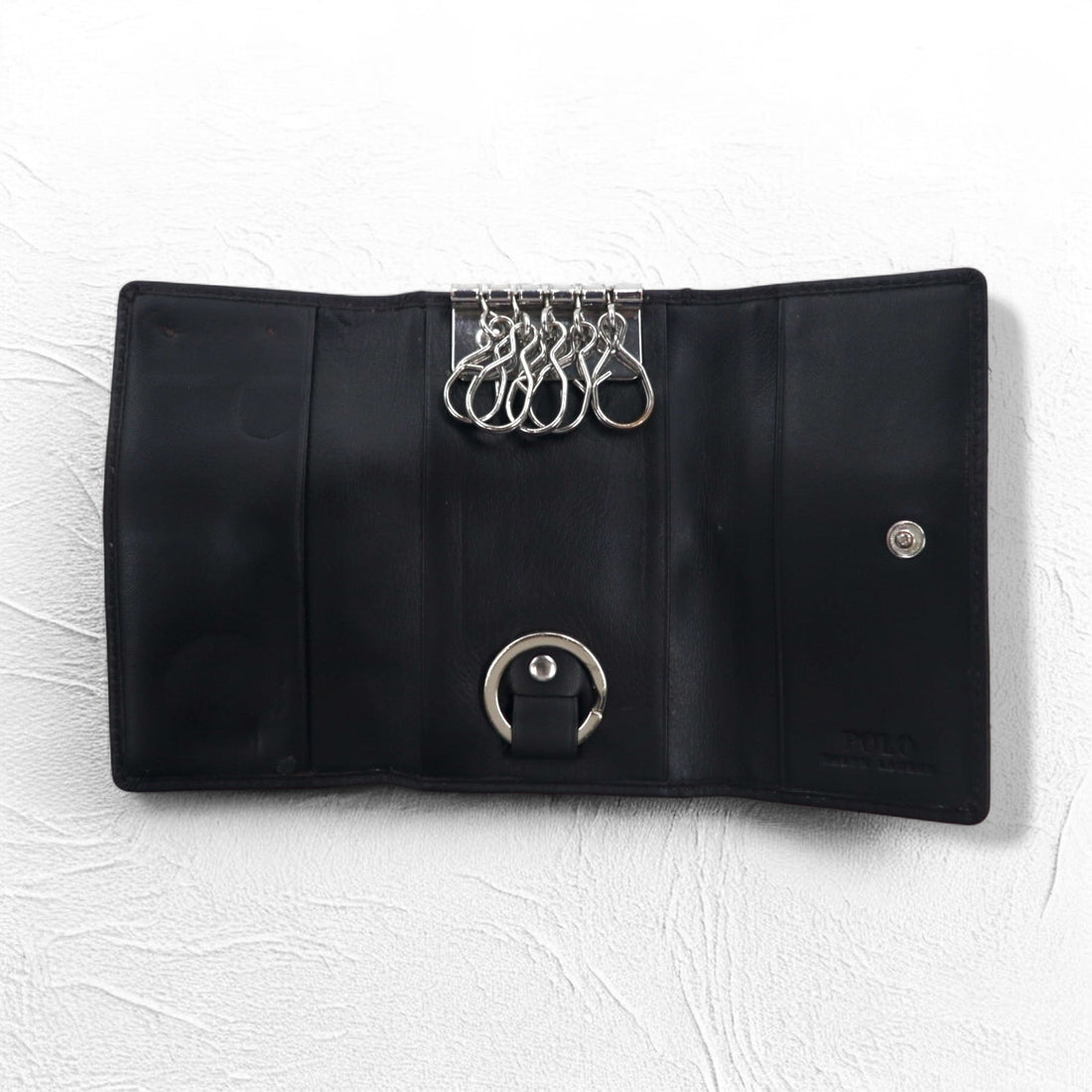 POLO RALPH LAUREN 5-ring key case in black leather small pony