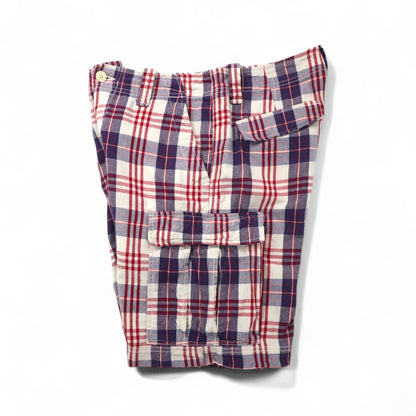 POLO JEANS COMPANY. RALPH LAUREN 90年代 ショート カーゴパンツ ハーフパンツ L レッド ホワイト ネイビー チェック コットン