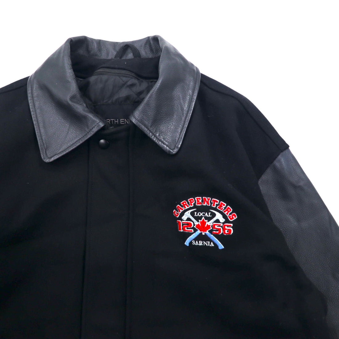 NORTH END Leather Switching Stadium Jacket M Black Wool Quilted Liner Embroidery