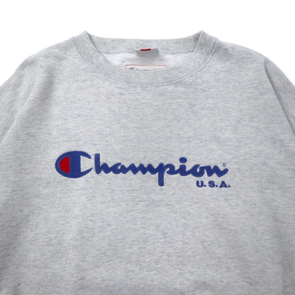 Champion Made in Italy 80s Script Logo Embroidered Sweatshirt XL Grey Cotton