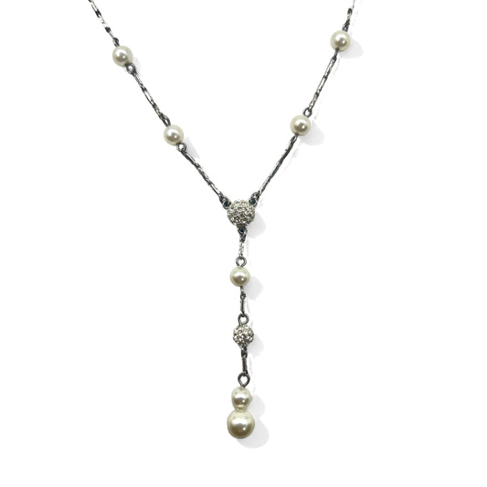 日本然リトテ-古着オンライン-GIVENCHY ポイントパール Y字 ロング ネックレス シルバー-GIVENCHY Point Pearl Y-shaped Long Necklace Silver