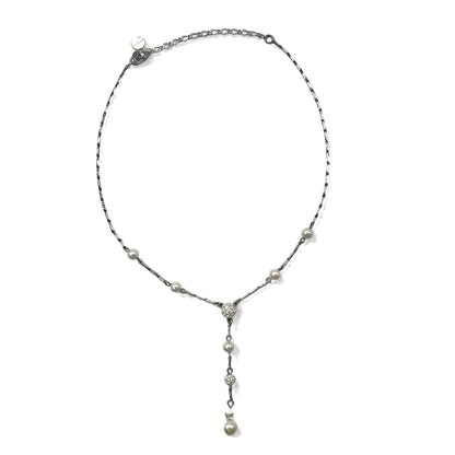 GIVENCHY Point Pearl Y-shaped Long Necklace in Silver