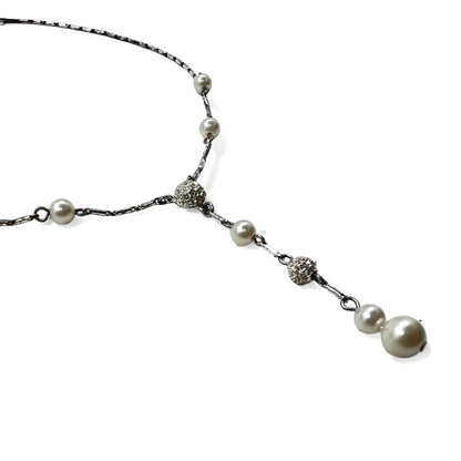 GIVENCHY Point Pearl Y-shaped Long Necklace in Silver