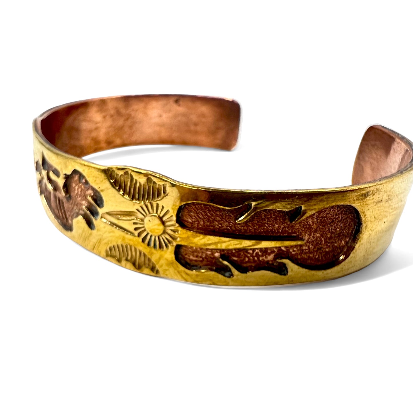 NAVAJO Vintage Indian Bracelet ナバホ族 インディアンジュエリー バングル GF 真鍮 ゴールド Jefferson Lee JL刻印 ココペリ スタンプワーク エンボス