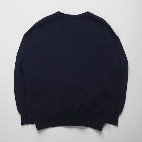 80s West Germany Vintage Knit Cardigan, Size L, Navy, V-Neck, MARZ MUNCHEN, Made in West Germany, 1980s