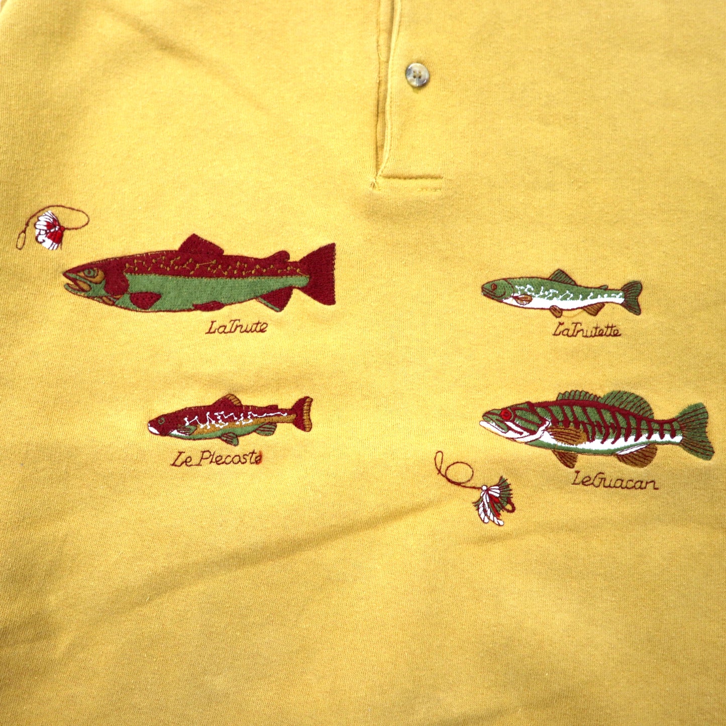 EMBASSY ROW 90年代 レトロ ポロスウェットシャツ XL ベージュ コットン 裏起毛 魚 フィッシング 刺繍 ビッグサイズ