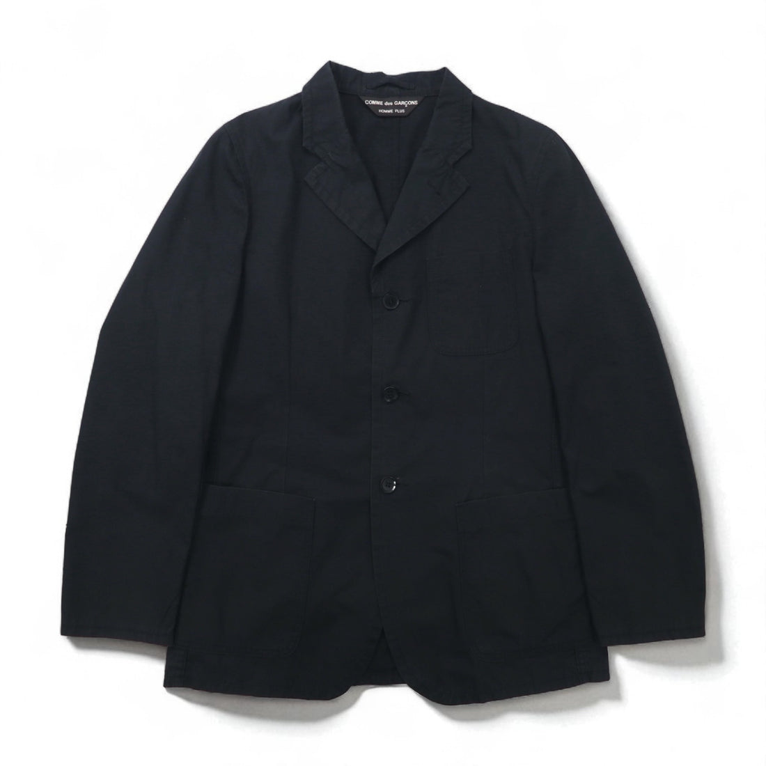 COMME des GARÇONS HOMME PLUS 2000s Simple &amp; Utility Period 3B Tailored Jacket, Size Small, Black, Cotton, PM-J092, Made in Japan