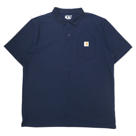 日本然リトテ-古着オンライン-carhartt ルーズフィット ポロシャツ XL ネイビー ポリエステル ワンポイントロゴ-carhartt loose fit polo shirt XL navy polyester one point logo