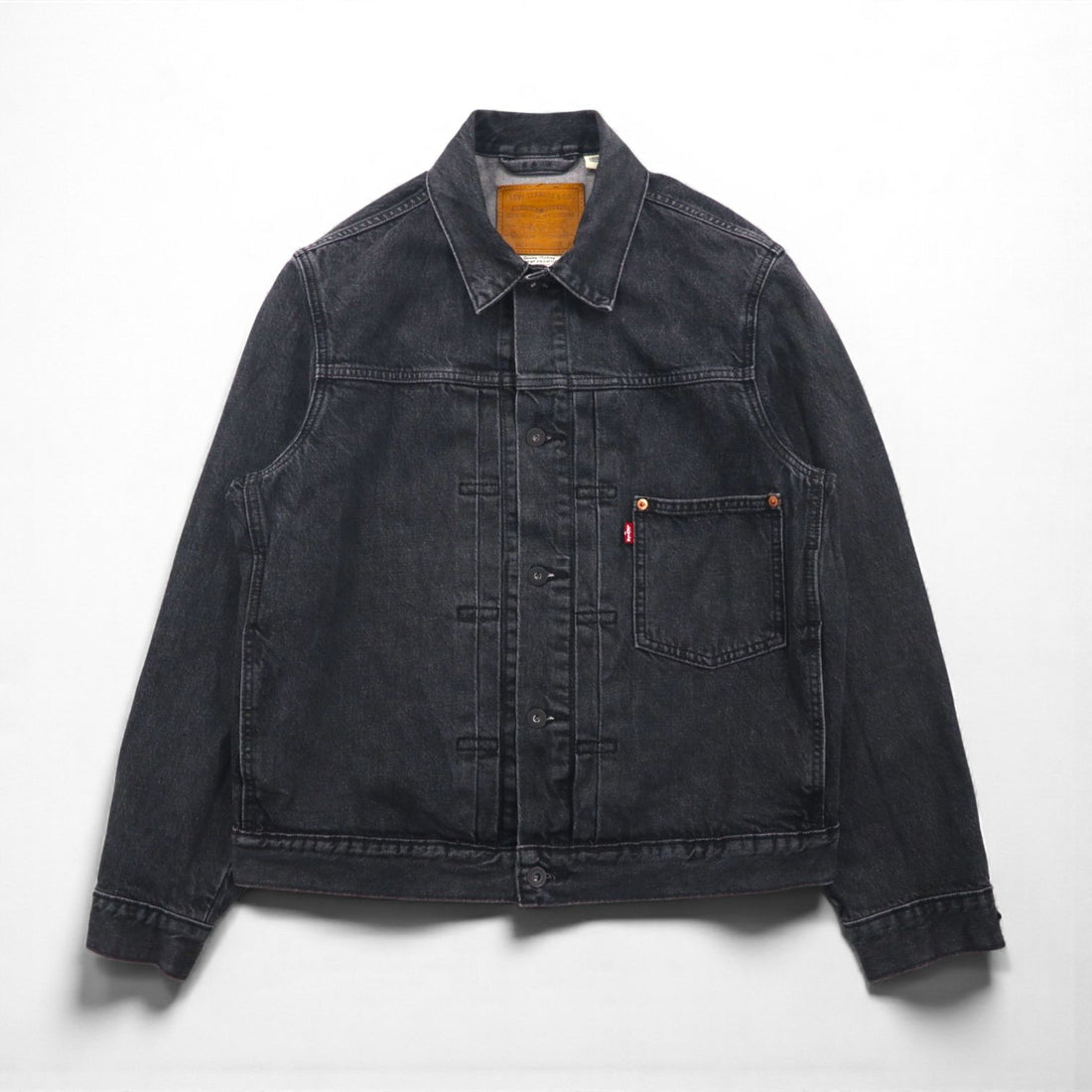Levi's PREMIUM 1stタイプ ビッグE デニムジャケット Gジャン M ブラック TYPE1 TRUCKER JACKET シンチバック ビッグサイズ ダブルプリーツ RELAXED A3174-0000