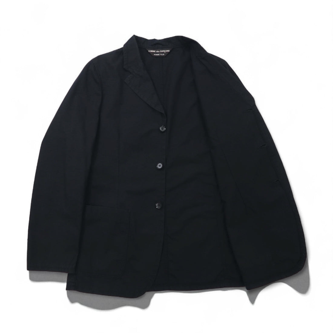 COMME des GARÇONS HOMME PLUS 2000s Simple &amp; Utility Period 3B Tailored Jacket, Size Small, Black, Cotton, PM-J092, Made in Japan