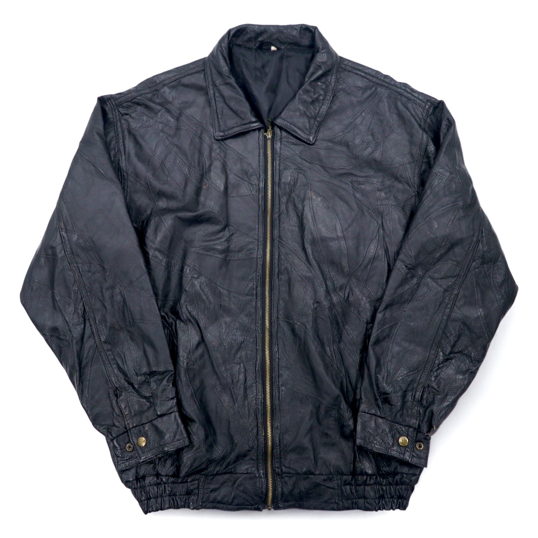 Vintage Leather Patchwork Bomber Jacket Patchwork Leather Jacket Patchwork Jacket XL Black