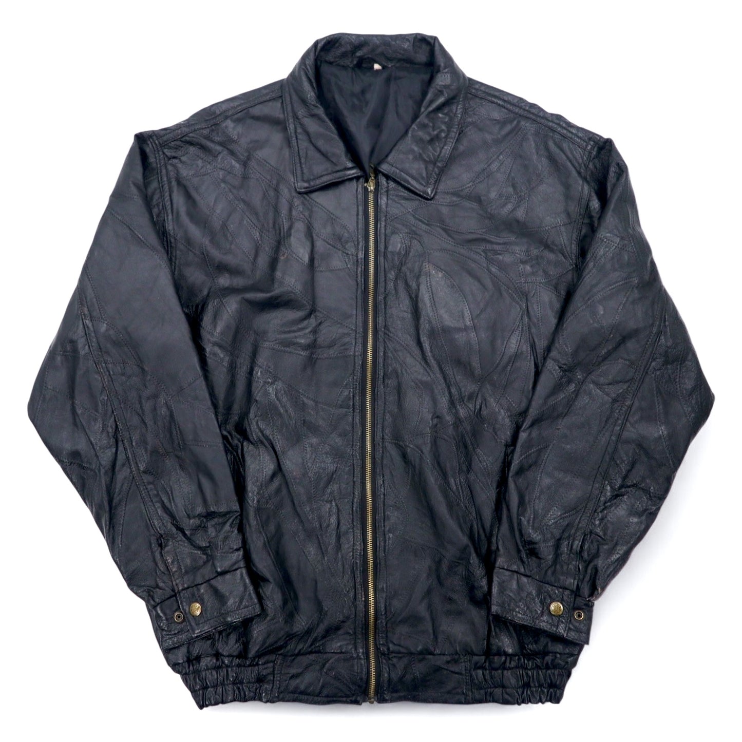 Vintage Leather Patchwork Bomber Jacket パッチワーク レザージャケット ツギハギジャン XL ブラック