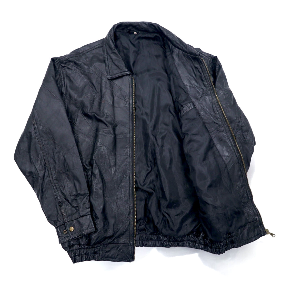 Vintage Leather Patchwork Bomber Jacket Patchwork Leather Jacket Patchwork Jacket XL Black