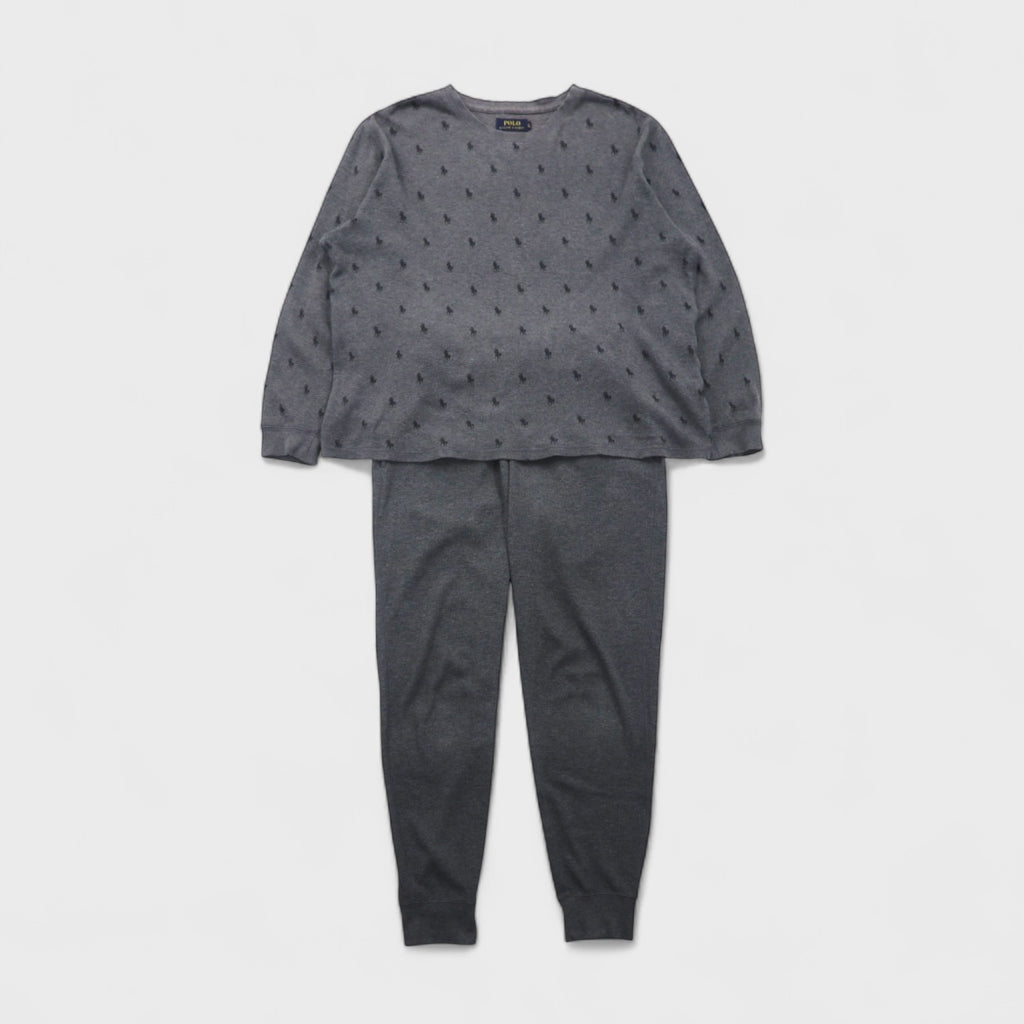 Polo Ralph Lauren Thermal Set, Size L, Gray, All-Over Pony Print, Loungewear Pajamas