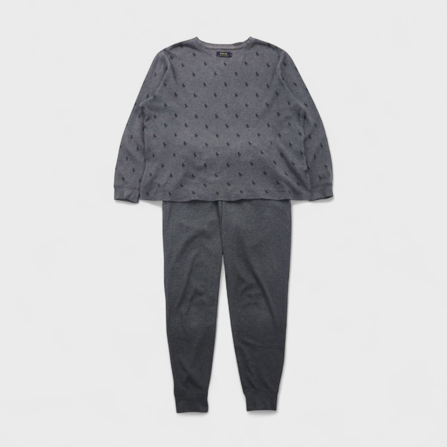 Polo Ralph Lauren Thermal Set, Size L, Gray, All-Over Pony Print, Loungewear Pajamas